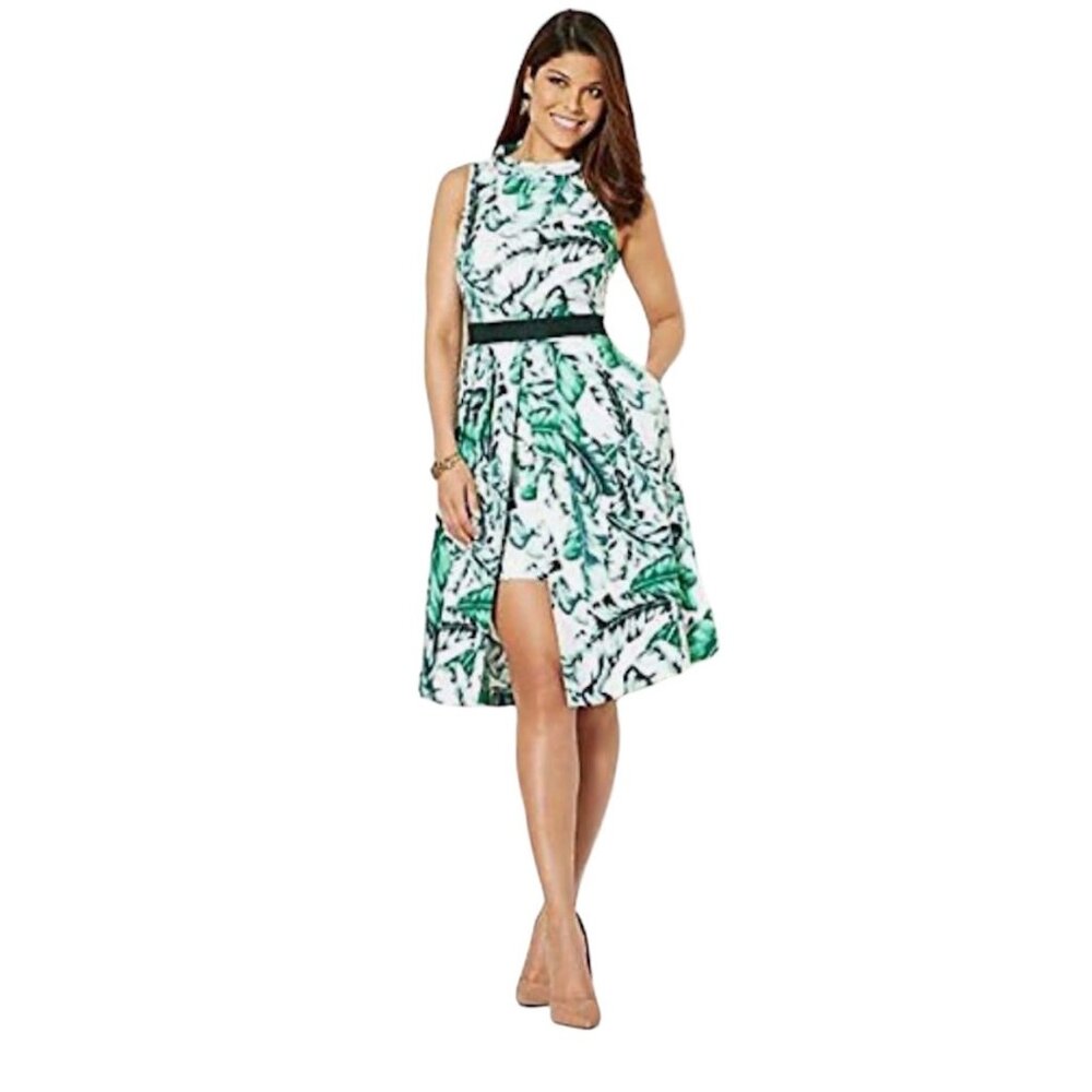 Eva Mendes New York and‎ Company New $89 Skirt cape Green Leaves pleated